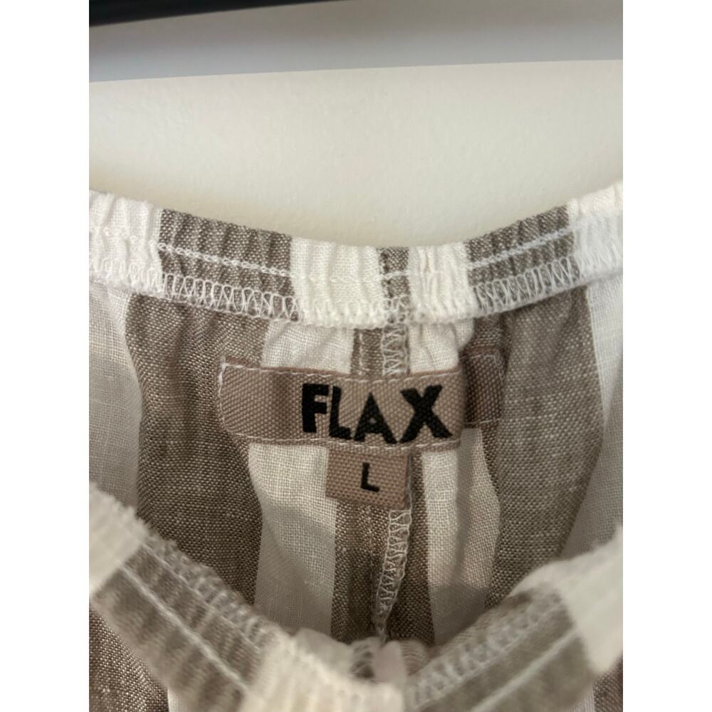 FLAX 100% Linen Vertical Stripe White Taupe Pant Wide Leg EUC L - Picture 5 of 10